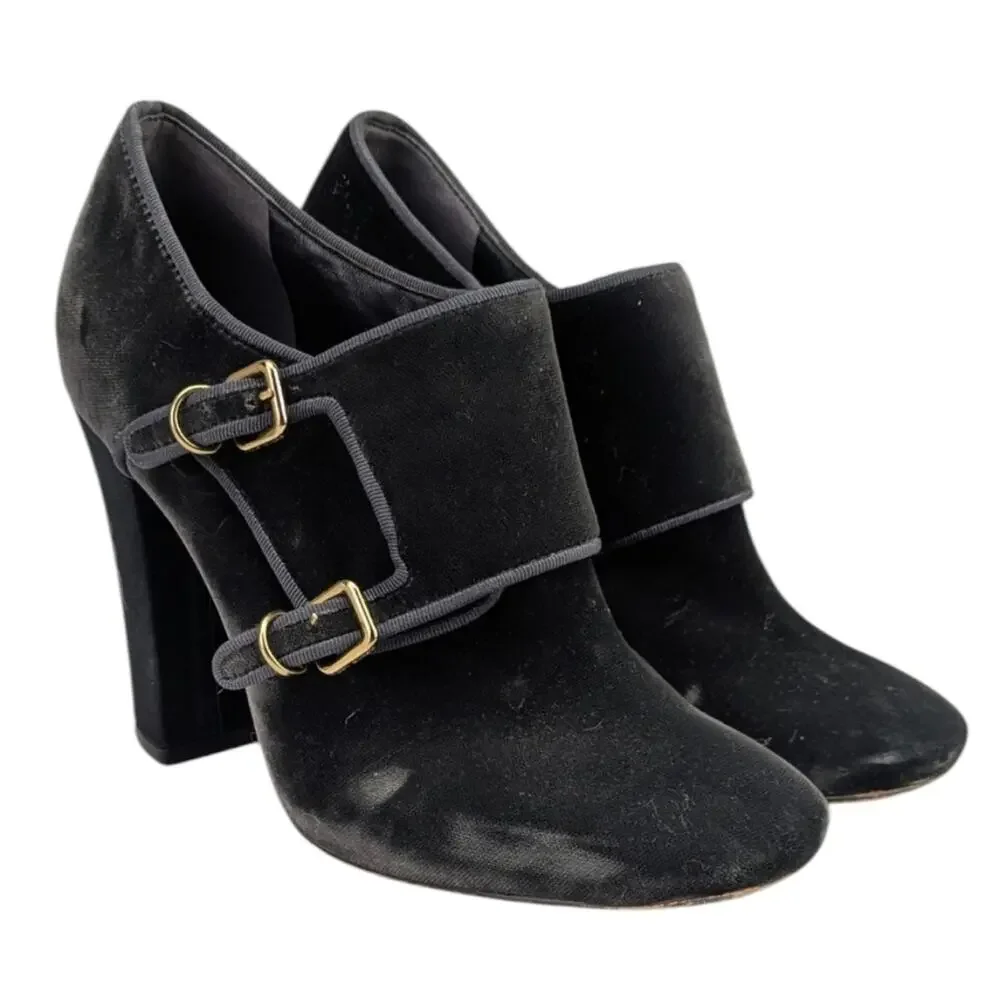 Tory Burch Carley Velvet Monk Strap Booties $395 Size 7.5M   S3984